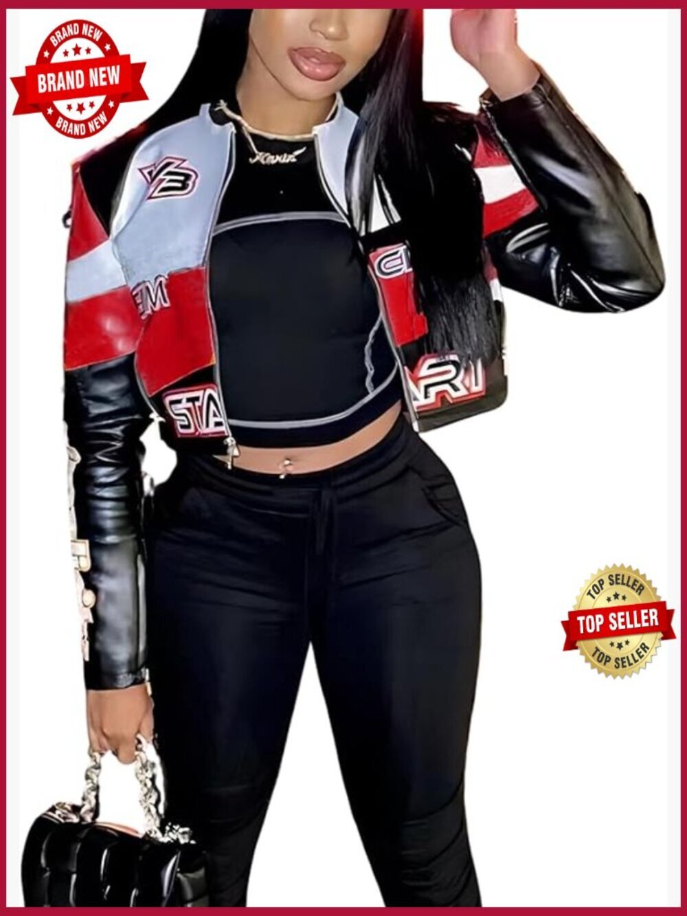 Faux Leather Moto Biker Jacket Women Zip Up Bomber Coat